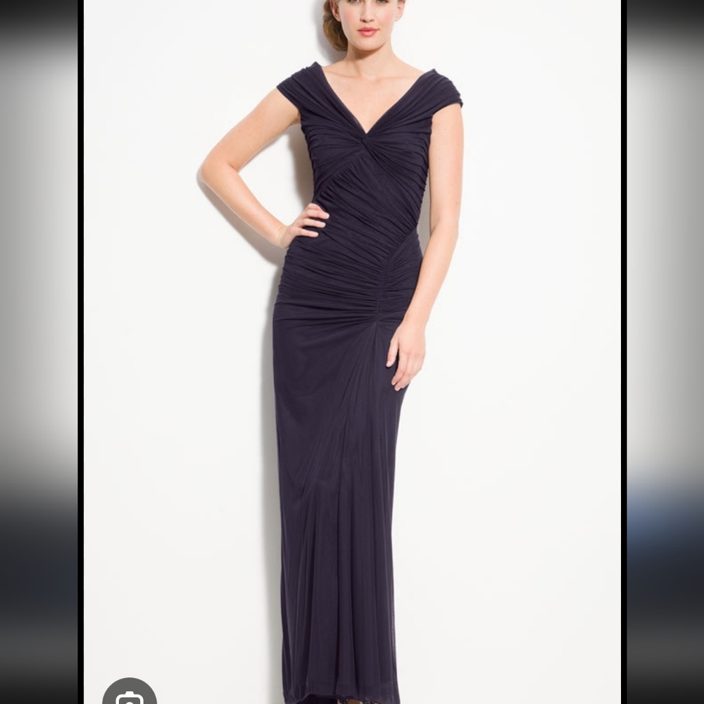 Tadashi Shoji Navy Gathered Maxi Dress